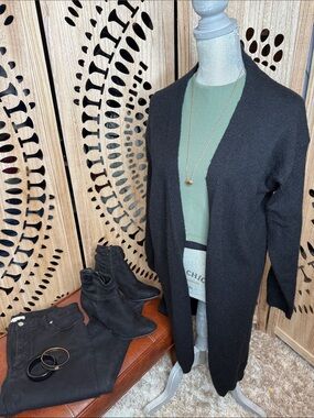 Love Tree Black Open-Front Long Cardigan Sweater